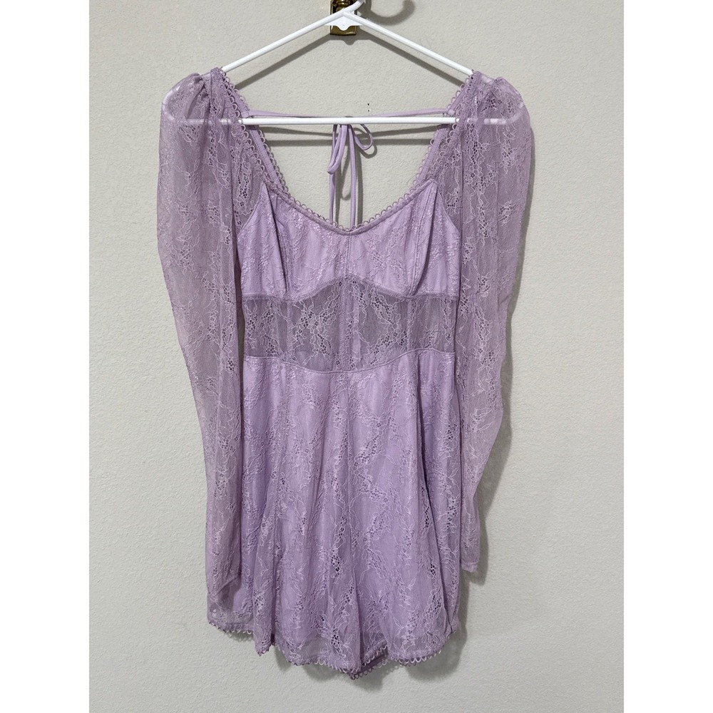 Urban‎ Outfitters Romper Womens Small Purple Lace Puff Sleeve Coquette Fairycore
